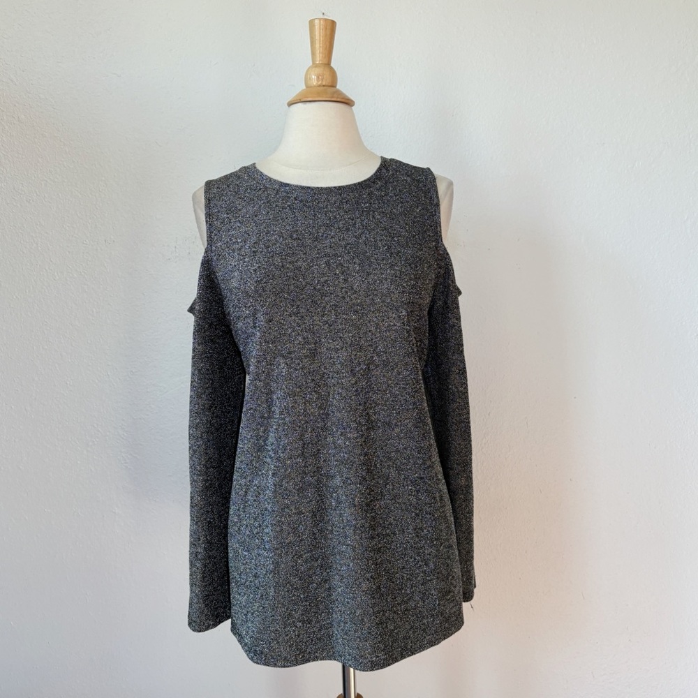 MICHAEL Michael Kors Black Cold Shoulder Metallic Blouse